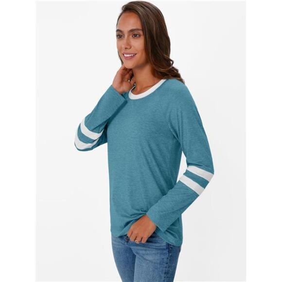 Color Block Long Sleeve Oversized Crewneck Tee - Picture 3 of 6